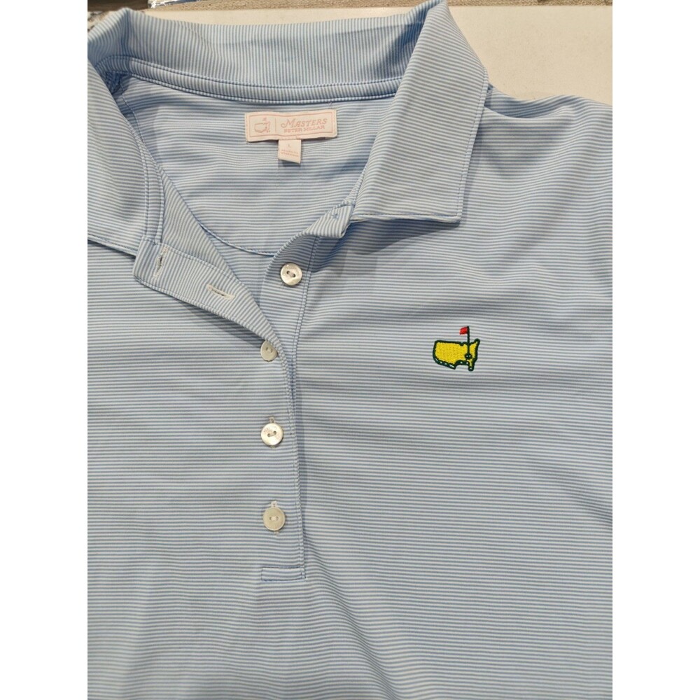 Master’s Peter Millar Women’s Polo Shirt Size Large Light Blue Stripe